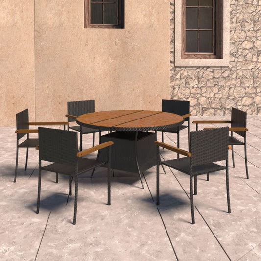 Berkfield 7 Piece Outdoor Dining Set Poly Rattan Black