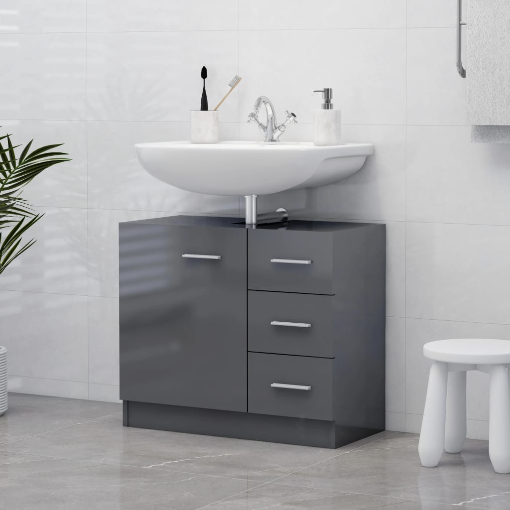 Berkfield Sink Cabinet High Gloss Grey 63x30x54 cm Engineered Wood
