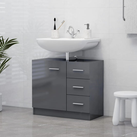 Berkfield Sink Cabinet High Gloss Grey 63x30x54 cm Engineered Wood