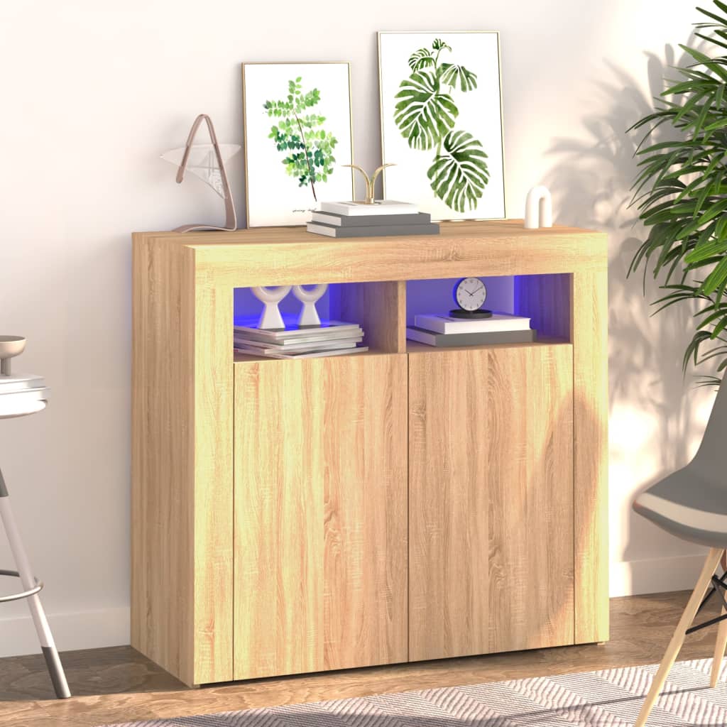 Berkfield Sideboard with LED Lights Sonoma Oak 80x35x75 cm