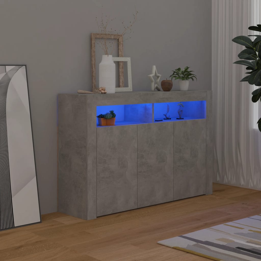 Berkfield Sideboard with LED Lights Concrete Grey 115.5x30x75 cm