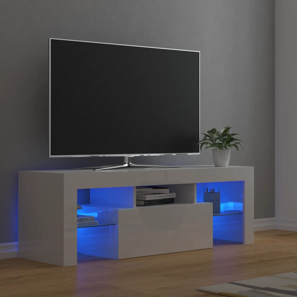 Berkfield TV Cabinet with LED Lights High Gloss White 120x35x40 cm