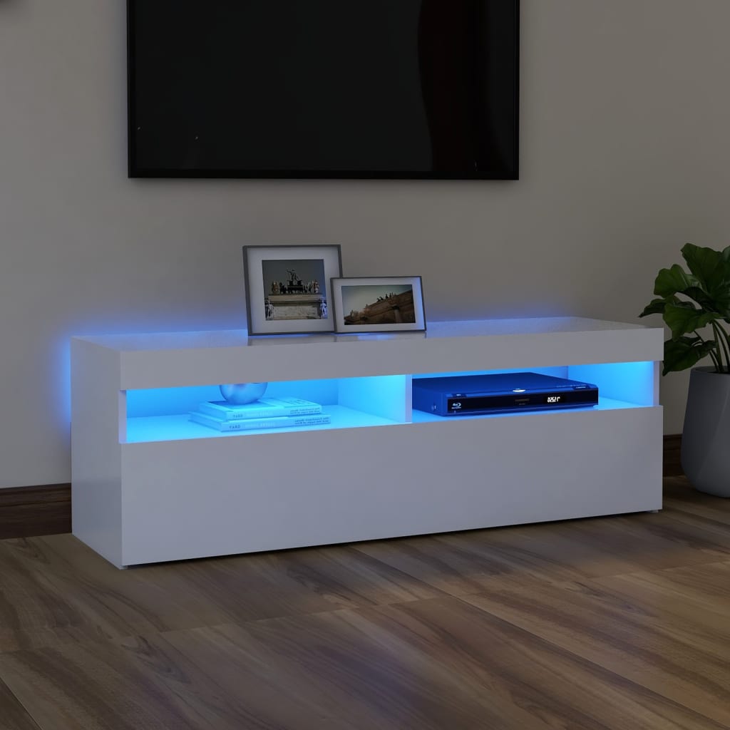 Berkfield TV Cabinet with LED Lights White 120x35x40 cm