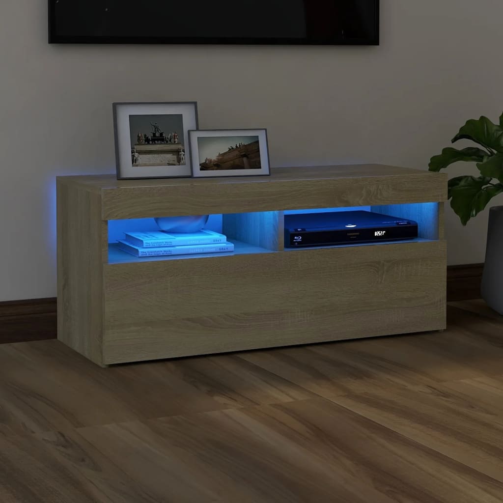 Berkfield TV Cabinet with LED Lights Sonoma Oak 90x35x40 cm
