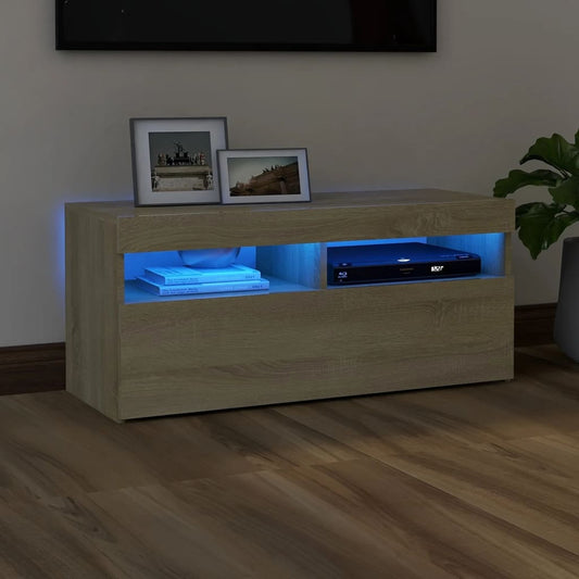 Berkfield TV Cabinet with LED Lights Sonoma Oak 90x35x40 cm