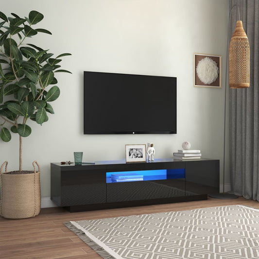 Berkfield TV Cabinet with LED Lights High Gloss Black 160x35x40 cm