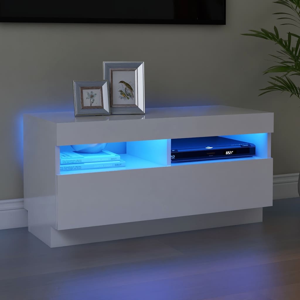 Berkfield TV Cabinet with LED Lights High Gloss White 80x35x40 cm