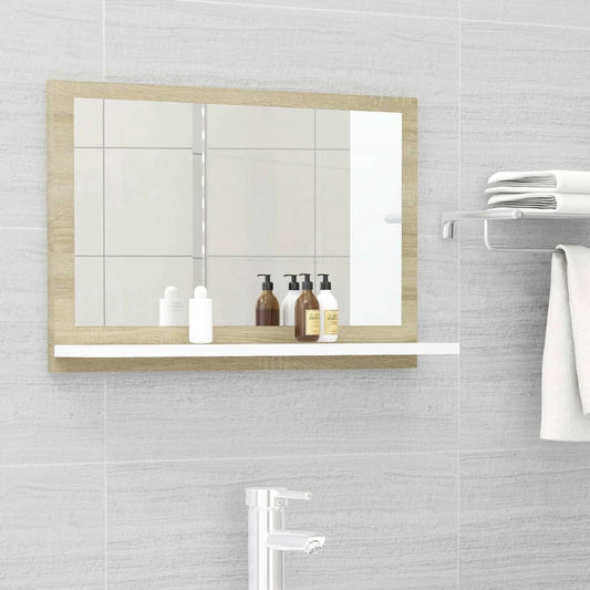 Berkfield Bathroom Mirror White and Sonoma Oak 60x10.5x37 cm Engineered Wood