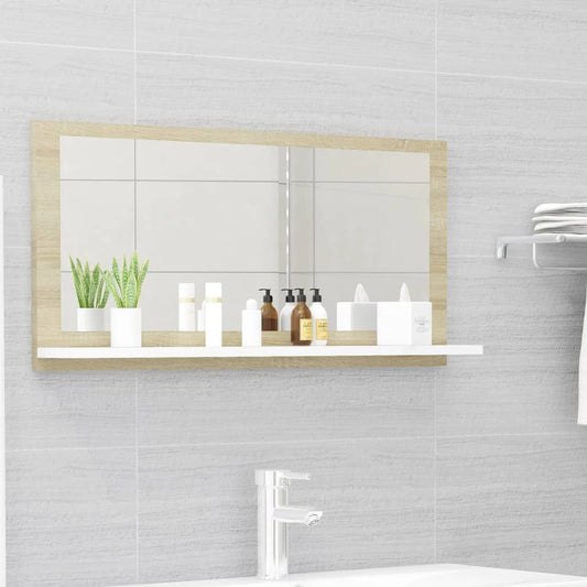Berkfield Bathroom Mirror White and Sonoma Oak 80x10.5x37 cm Engineered Wood