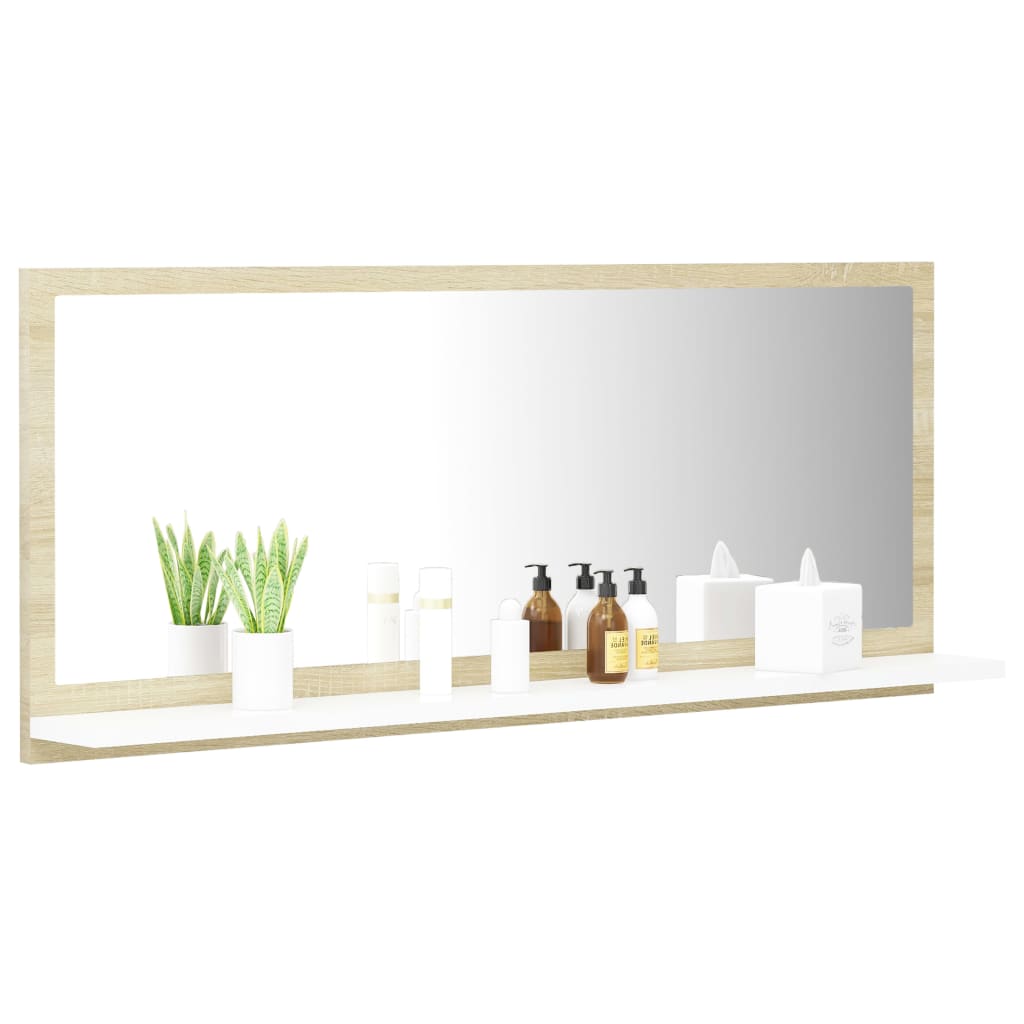 Berkfield Bathroom Mirror White and Sonoma Oak 90x10.5x37 cm Engineered Wood