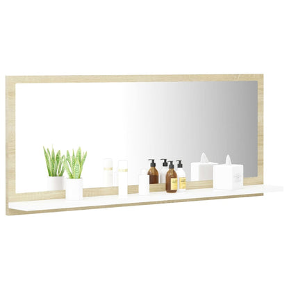 Berkfield Bathroom Mirror White and Sonoma Oak 90x10.5x37 cm Engineered Wood