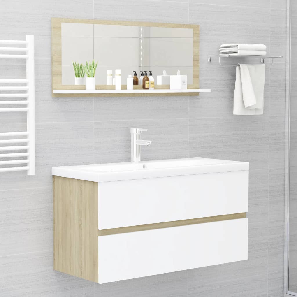 Berkfield Bathroom Mirror White and Sonoma Oak 90x10.5x37 cm Engineered Wood