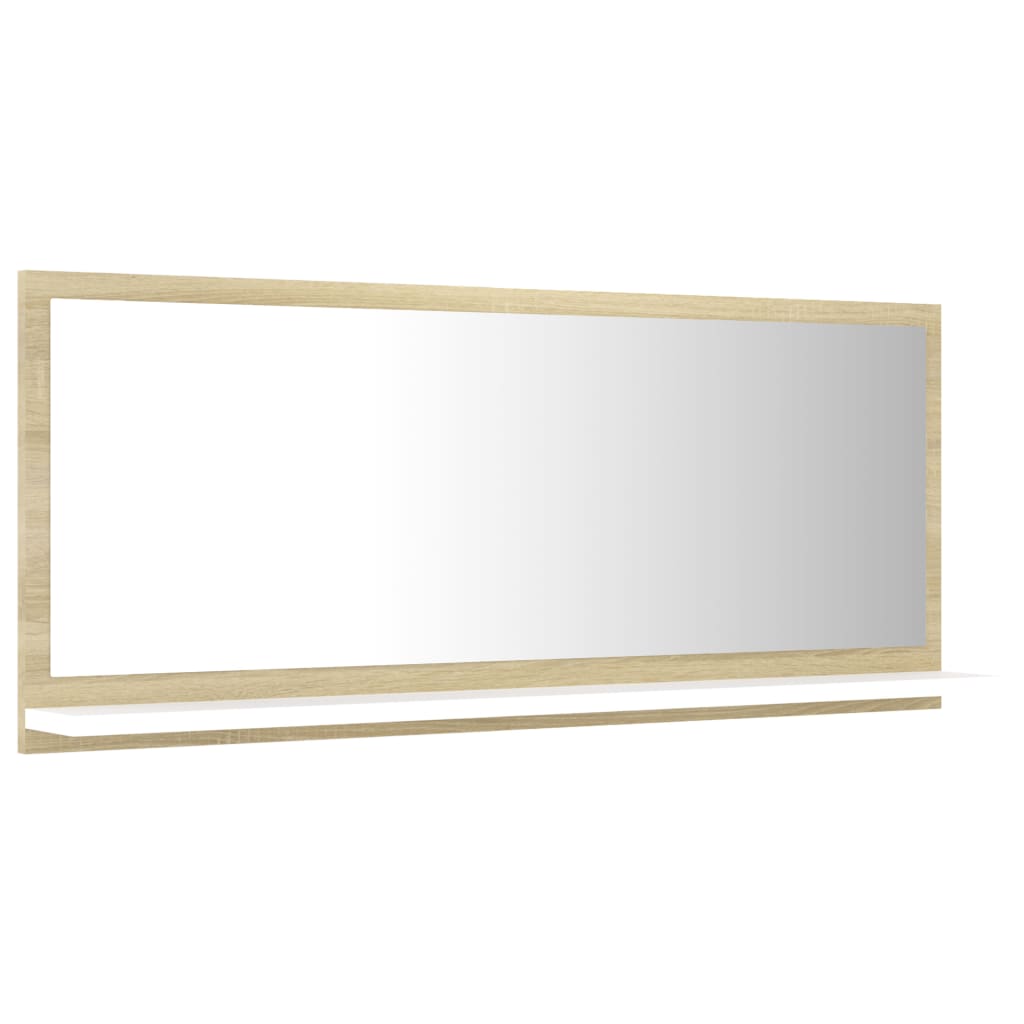 Berkfield Bathroom Mirror White and Sonoma Oak 90x10.5x37 cm Engineered Wood