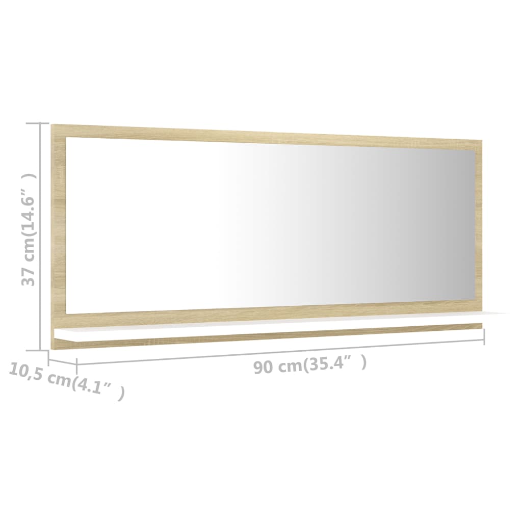 Berkfield Bathroom Mirror White and Sonoma Oak 90x10.5x37 cm Engineered Wood