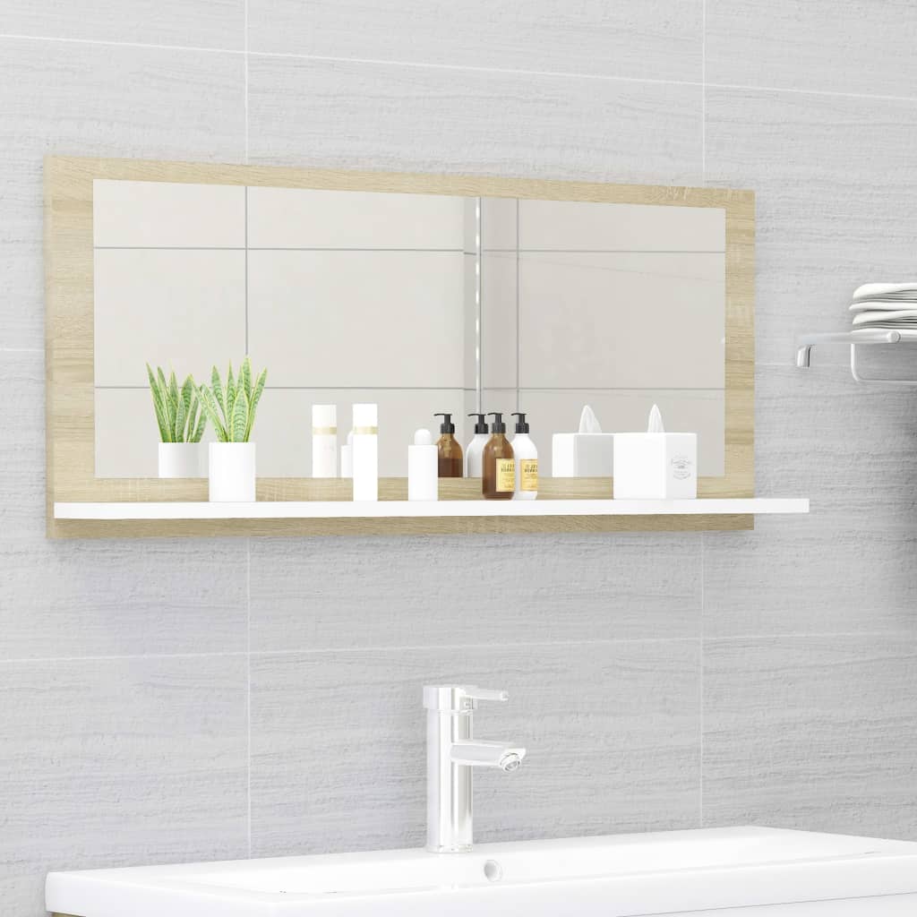 Berkfield Bathroom Mirror White and Sonoma Oak 90x10.5x37 cm Engineered Wood