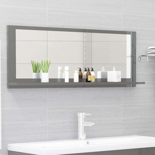 Berkfield Bathroom Mirror High Gloss Grey 100x10.5x37 cm Engineered Wood