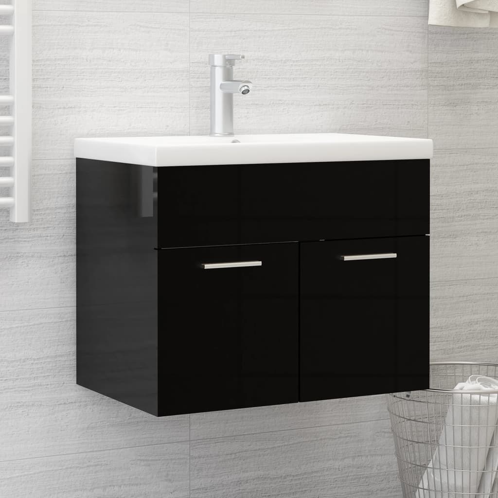 Berkfield Sink Cabinet High Gloss Black 60x38.5x46 cm Engineered Wood