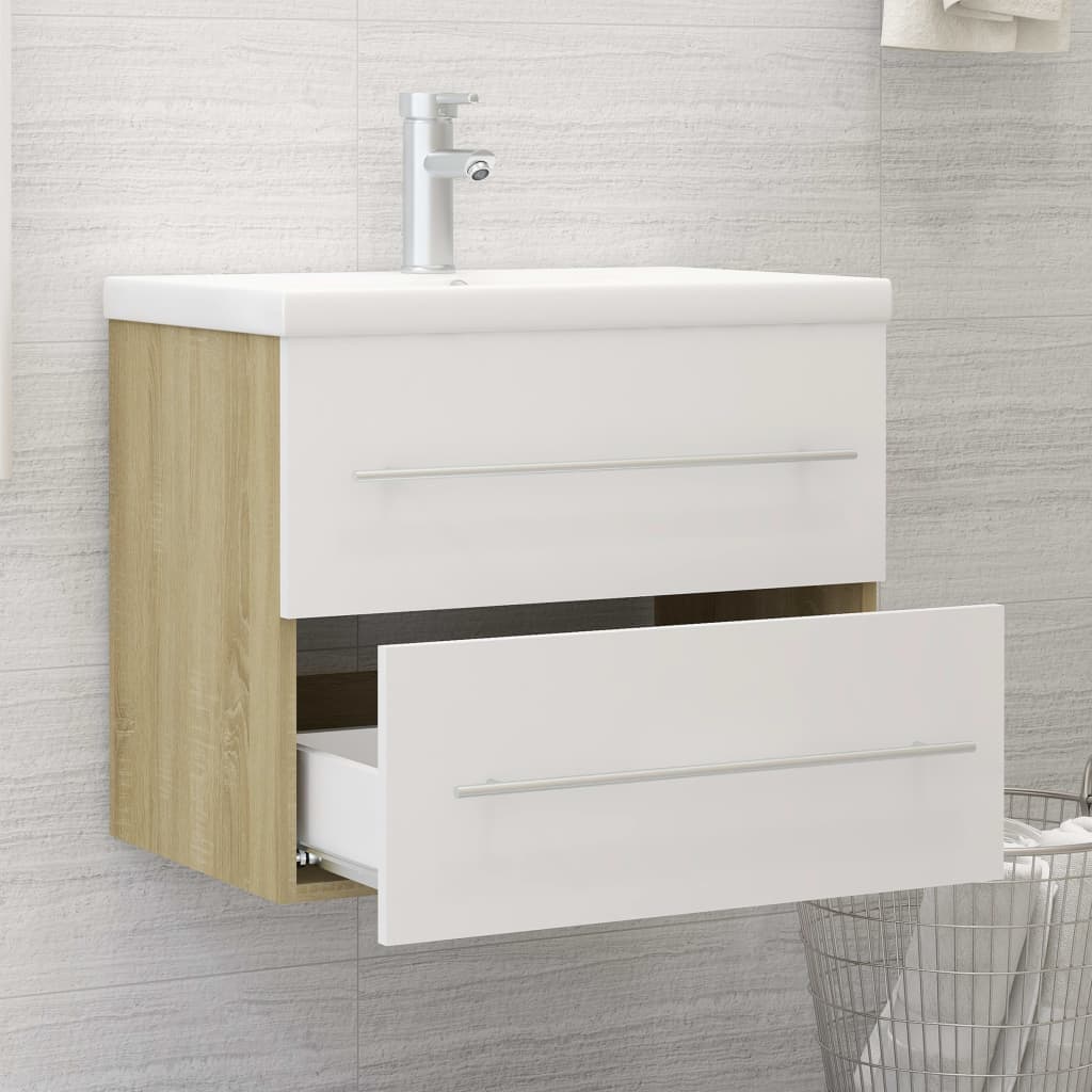 Berkfield Sink Cabinet White and Sonoma Oak 60x38.5x48 cm Engineered Wood