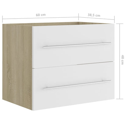 Berkfield Sink Cabinet White and Sonoma Oak 60x38.5x48 cm Engineered Wood