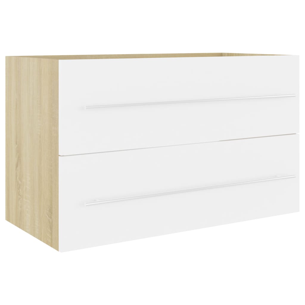 Berkfield Sink Cabinet White and Sonoma Oak 80x38.5x48 cm Engineered Wood