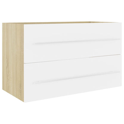 Berkfield Sink Cabinet White and Sonoma Oak 80x38.5x48 cm Engineered Wood