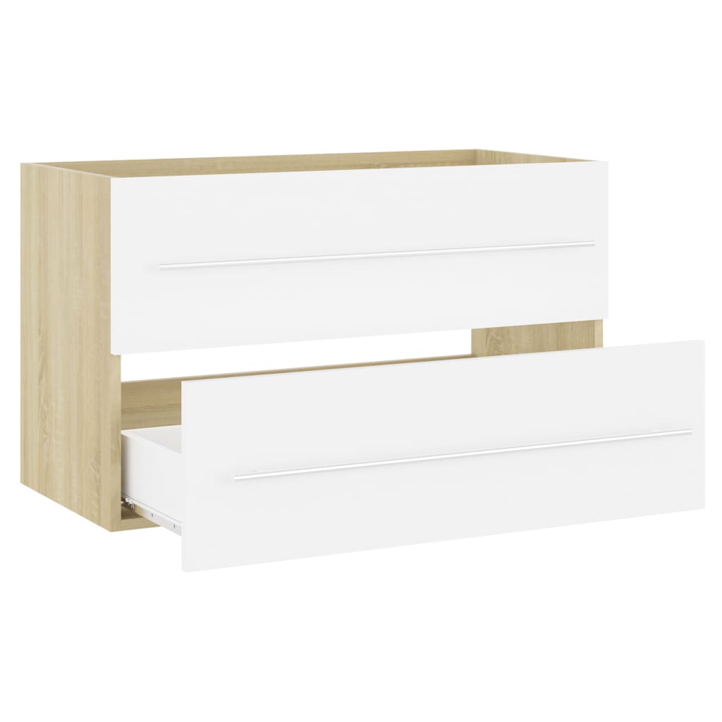 Berkfield Sink Cabinet White and Sonoma Oak 80x38.5x48 cm Engineered Wood