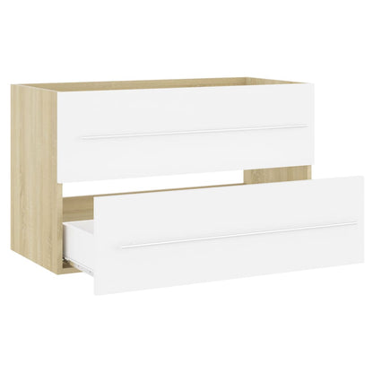 Berkfield Sink Cabinet White and Sonoma Oak 80x38.5x48 cm Engineered Wood