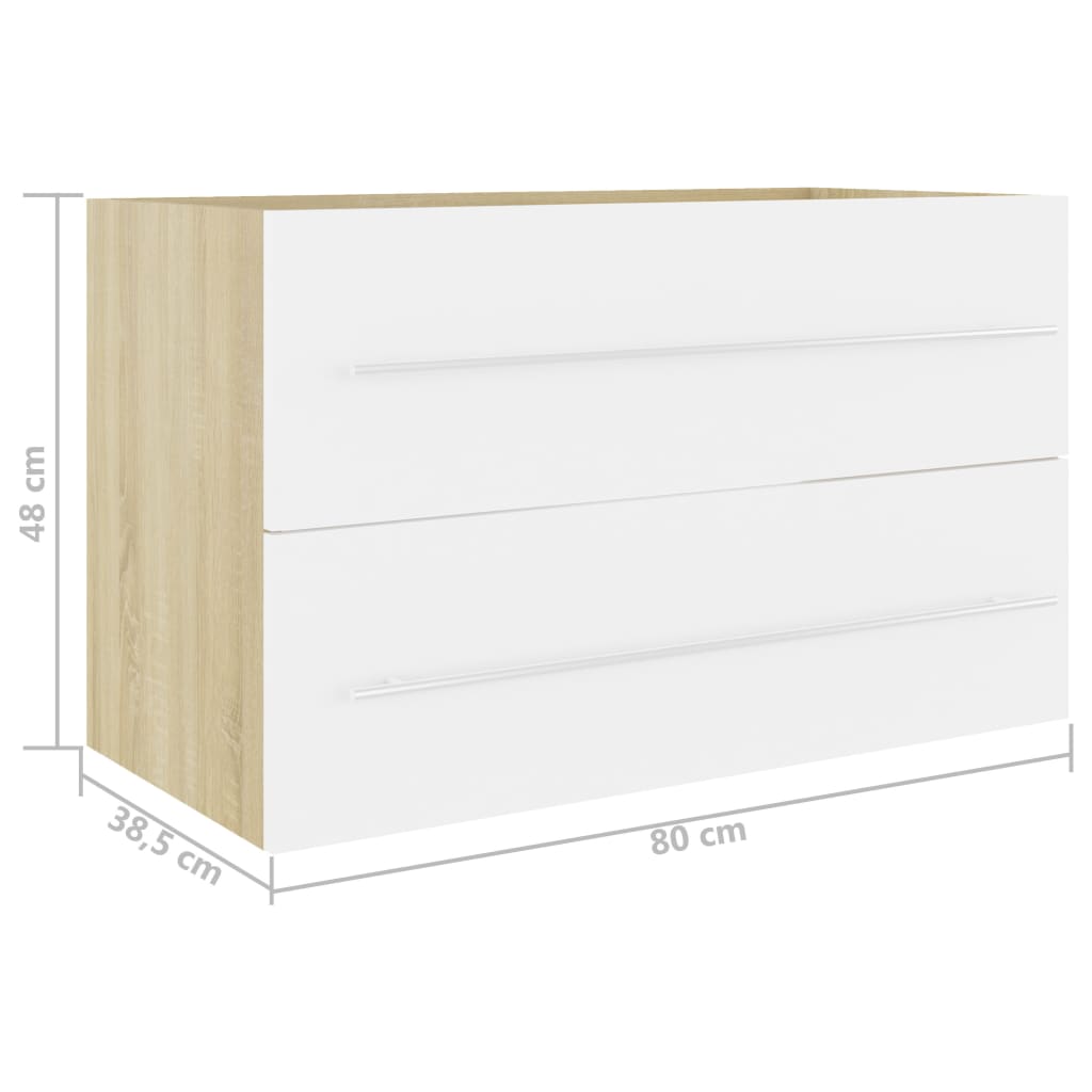 Berkfield Sink Cabinet White and Sonoma Oak 80x38.5x48 cm Engineered Wood