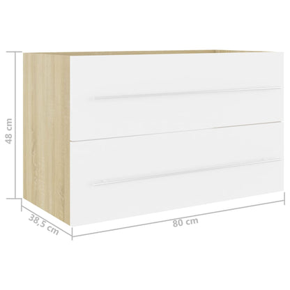 Berkfield Sink Cabinet White and Sonoma Oak 80x38.5x48 cm Engineered Wood