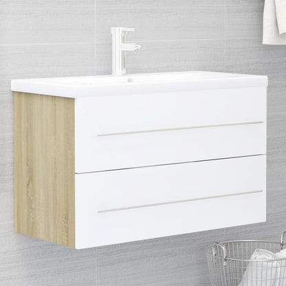 Berkfield Sink Cabinet White and Sonoma Oak 80x38.5x48 cm Engineered Wood