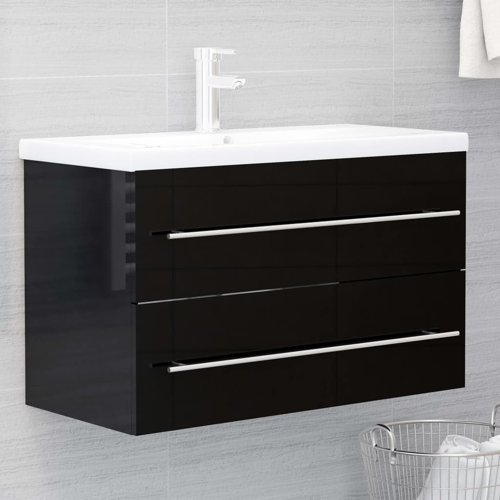 Berkfield Sink Cabinet High Gloss Black 80x38.5x48 cm Engineered Wood
