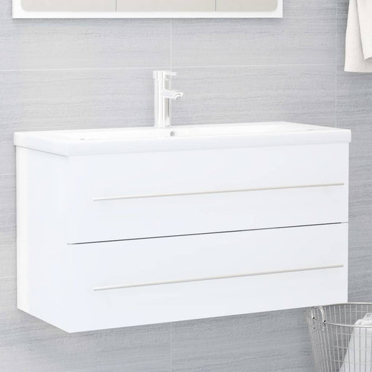 Berkfield Sink Cabinet High Gloss White 90x38.5x48 cm Engineered Wood