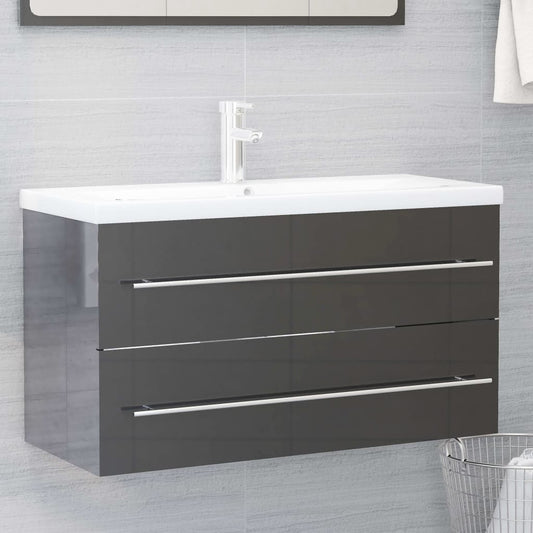 Berkfield Sink Cabinet High Gloss Grey 90x38.5x48 cm Engineered Wood