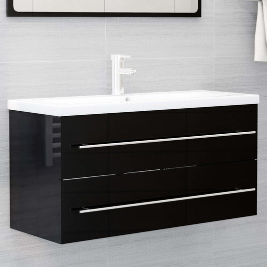 Berkfield Sink Cabinet High Gloss Black 100x38.5x48 cm Engineered Wood