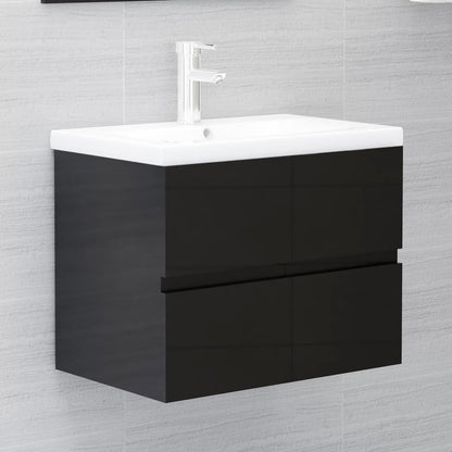 Berkfield Sink Cabinet High Gloss Black 60x38.5x45 cm Engineered Wood
