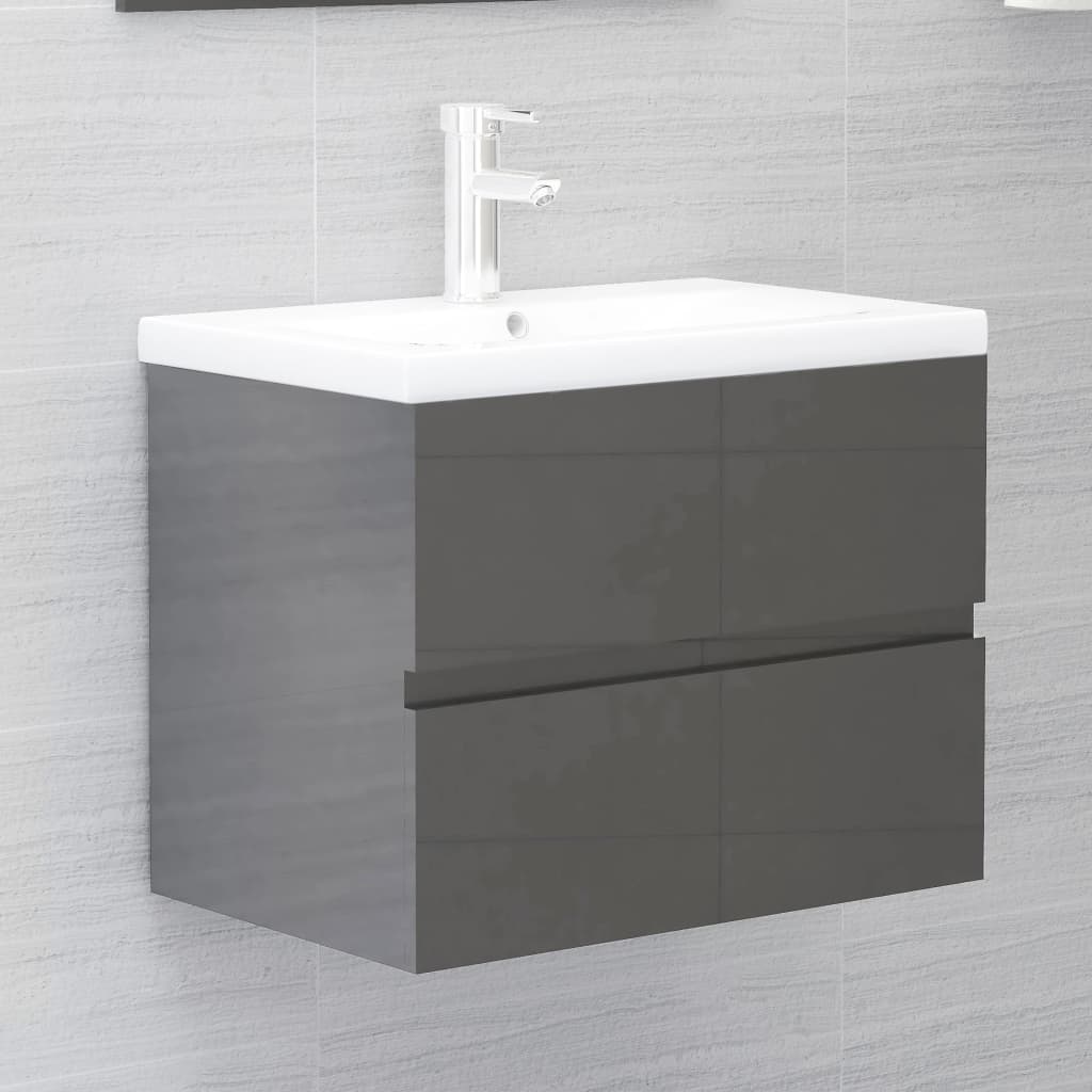 Berkfield Sink Cabinet High Gloss Grey 60x38.5x45 cm Engineered Wood