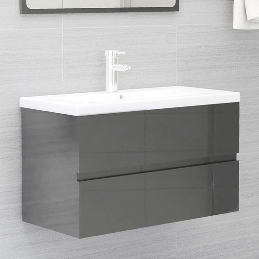 Berkfield Sink Cabinet High Gloss Grey 80x38.5x45 cm Engineered Wood