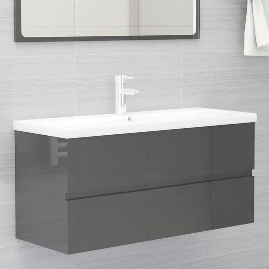 Berkfield Sink Cabinet High Gloss Grey 100x38.5x45 cm Engineered Wood
