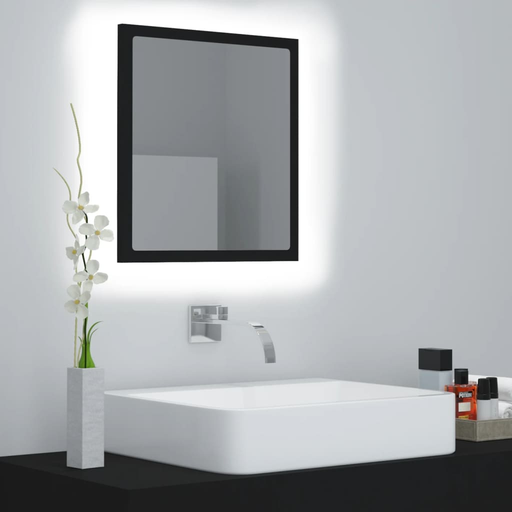 Berkfield LED Bathroom Mirror Black 40x8.5x37 cm Acrylic