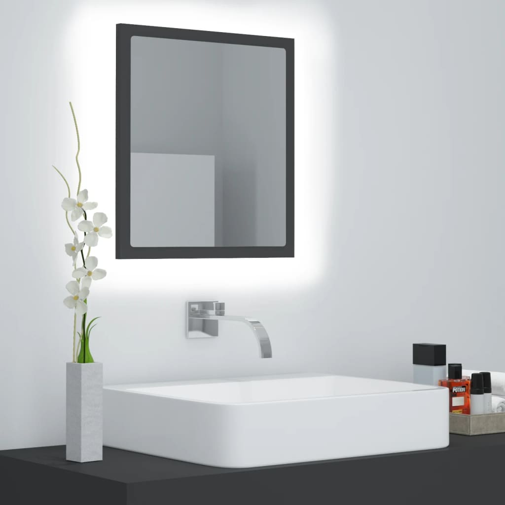 Berkfield LED Bathroom Mirror Grey 40x8.5x37 cm Acrylic