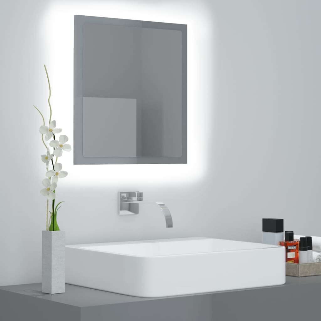 Berkfield LED Bathroom Mirror High Gloss Grey 40x8.5x37 cm Acrylic