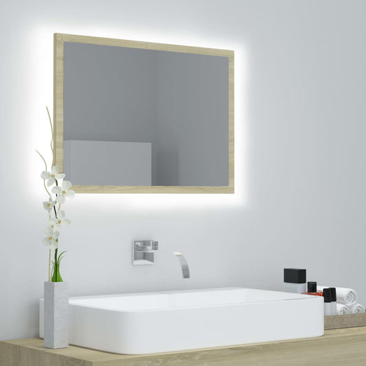 Berkfield LED Bathroom Mirror Sonoma Oak 60x8.5x37 cm Acrylic