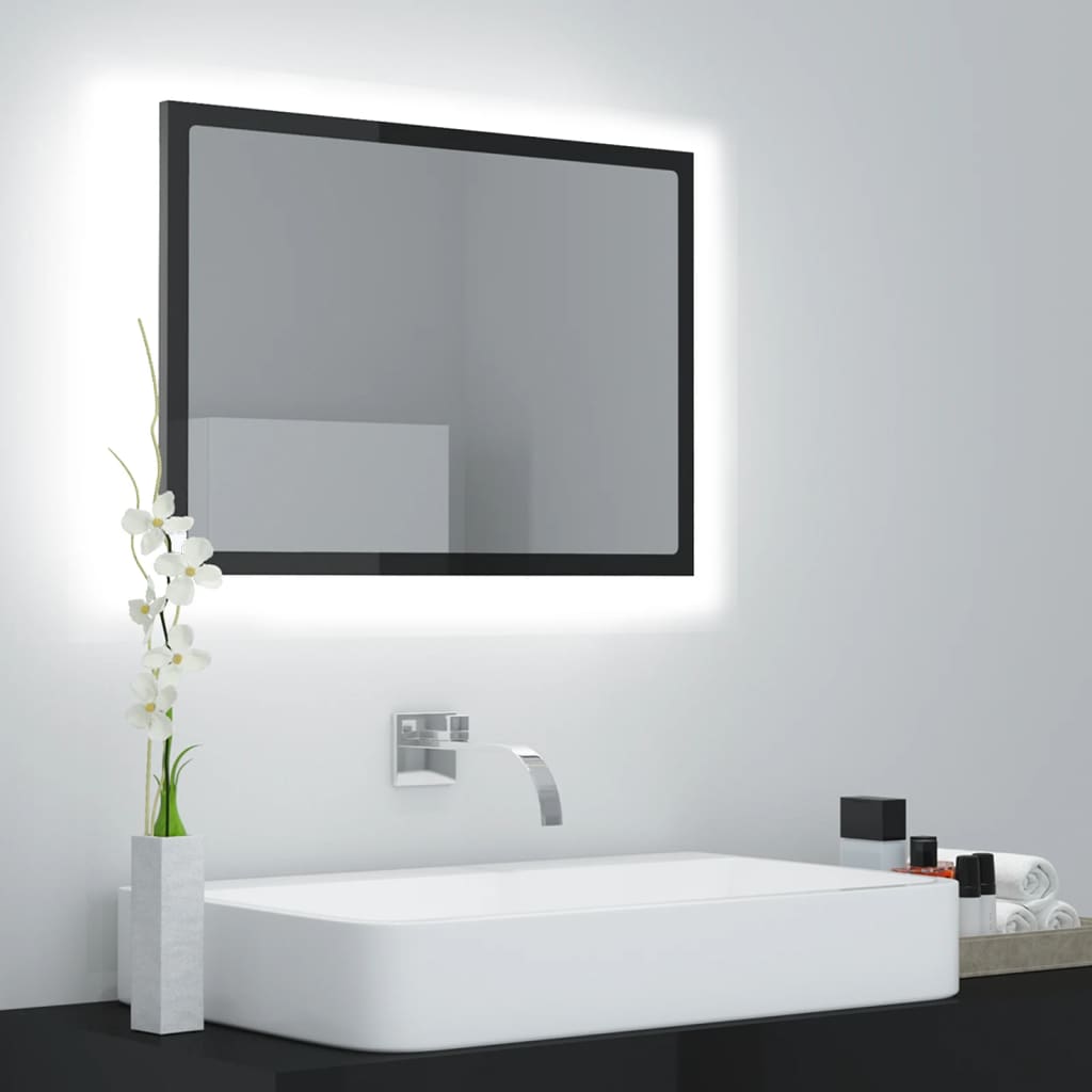Berkfield LED Bathroom Mirror High Gloss Grey 60x8.5x37 cm Acrylic