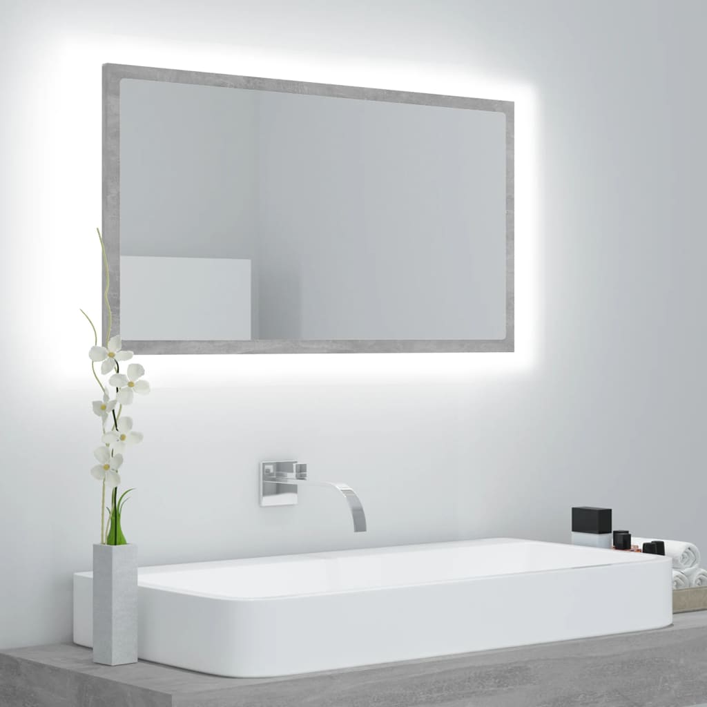 Berkfield LED Bathroom Mirror Concrete Grey 80x8.5x37 cm Acrylic