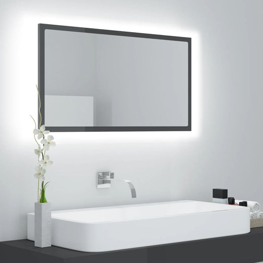 Berkfield LED Bathroom Mirror High Gloss Grey 80x8.5x37 cm Acrylic