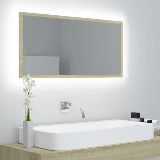 Berkfield LED Bathroom Mirror Sonoma Oak 90x8.5x37 cm Acrylic