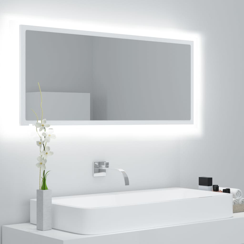 Berkfield LED Bathroom Mirror White 100x8.5x37 cm Acrylic
