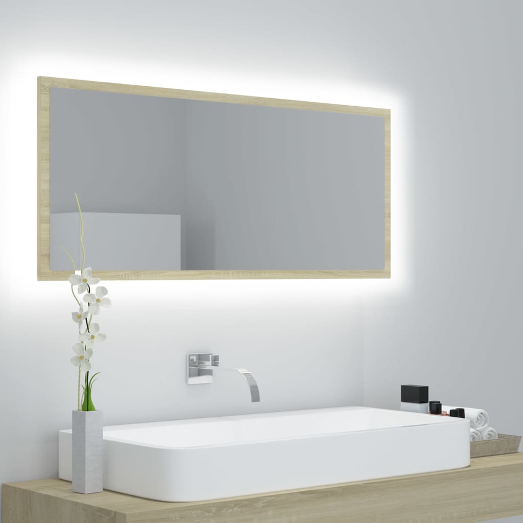 Berkfield LED Bathroom Mirror Sonoma Oak 100x8.5x37 cm Acrylic