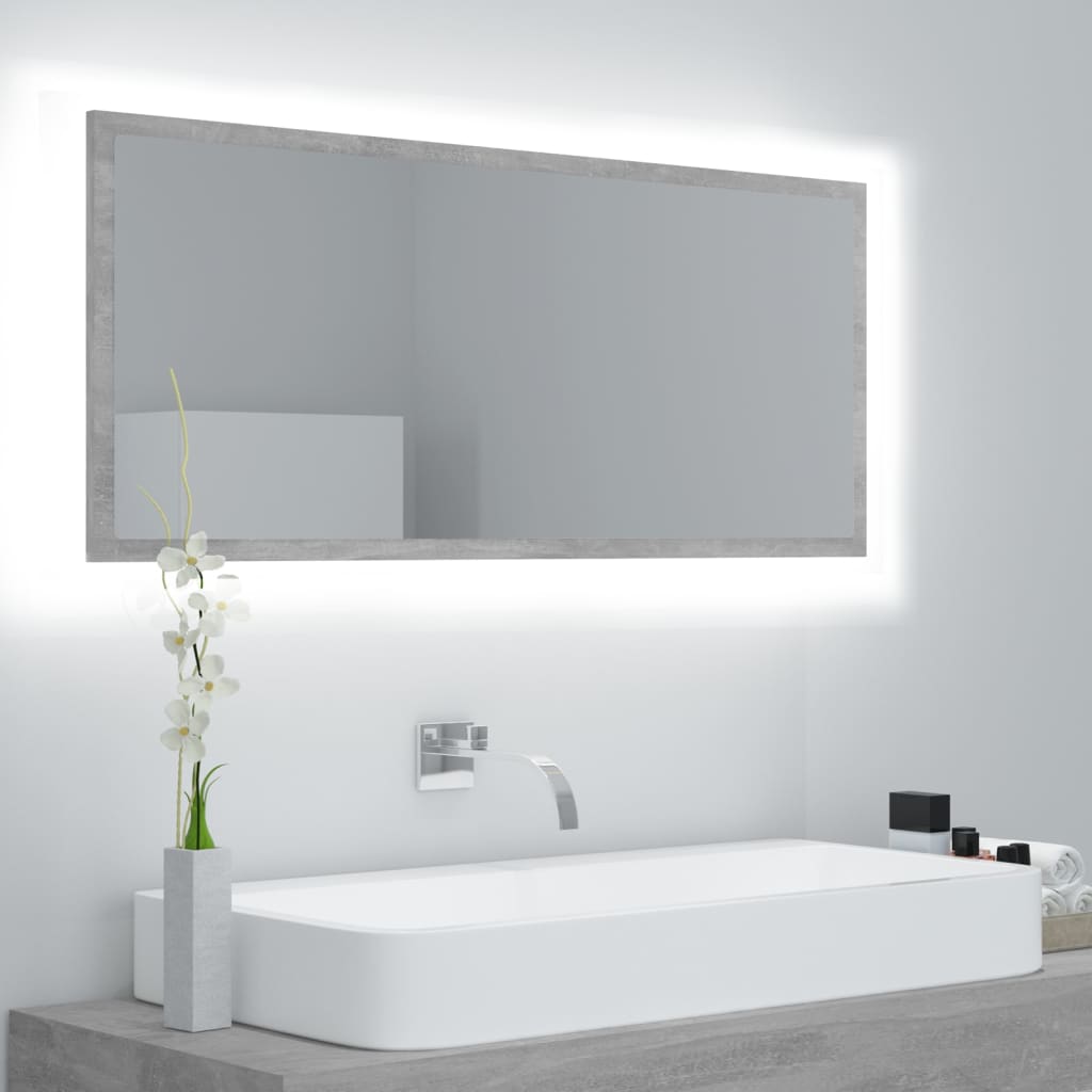 Berkfield LED Bathroom Mirror Concrete Grey 100x8.5x37 cm Acrylic