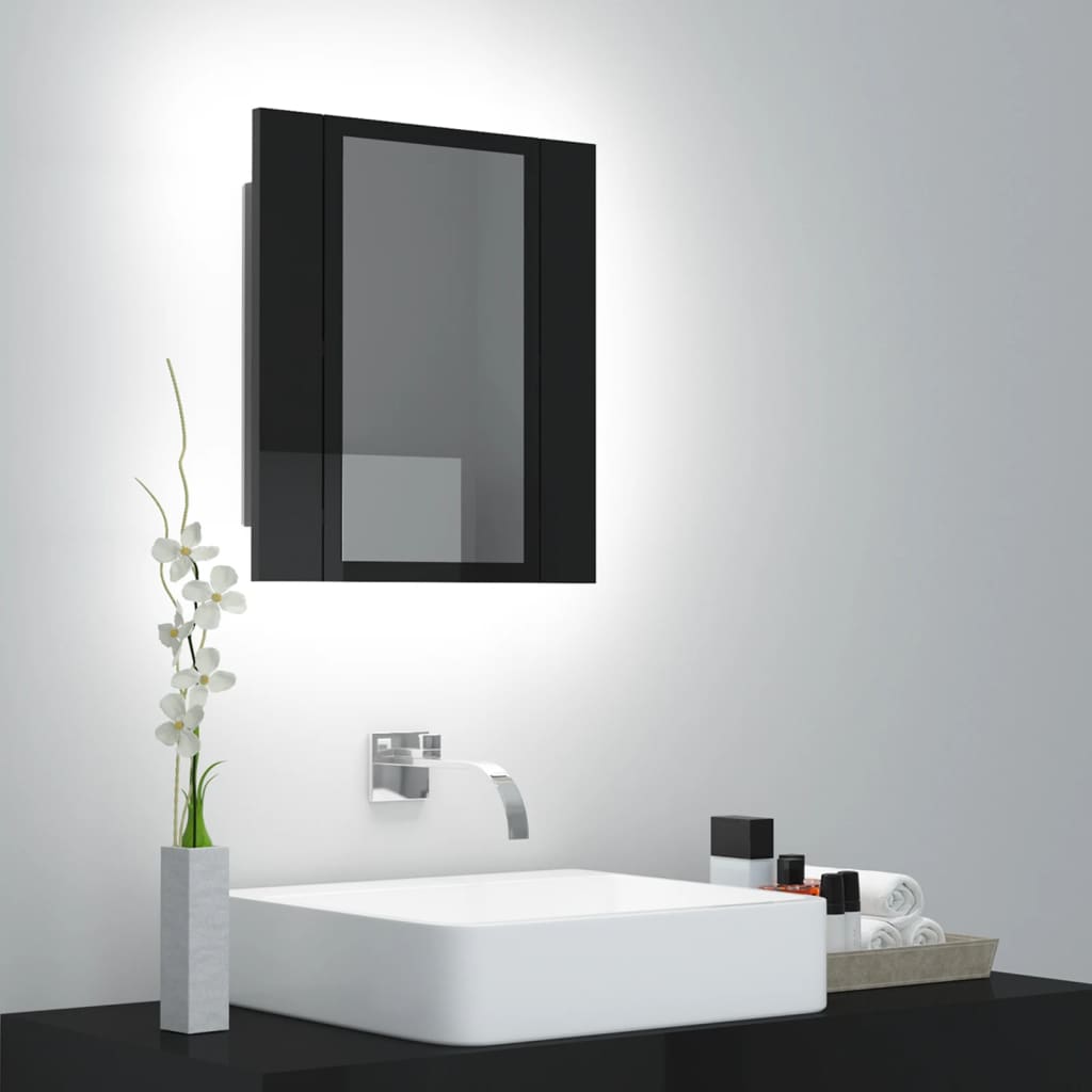 Berkfield LED Bathroom Mirror Cabinet High Gloss Black 40x12x45 cm Acrylic
